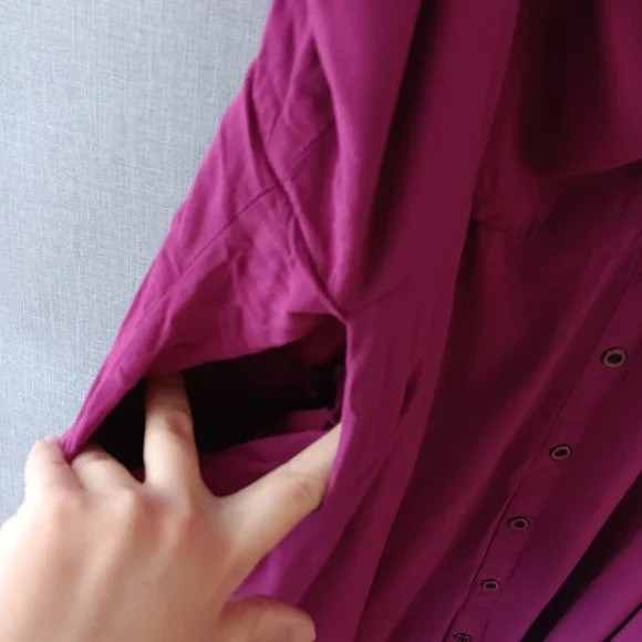 Torrid Button Front Midi Dress 3 Fuchsia Magenta Purple Smocked Back Pockets - Picture 4 of 5